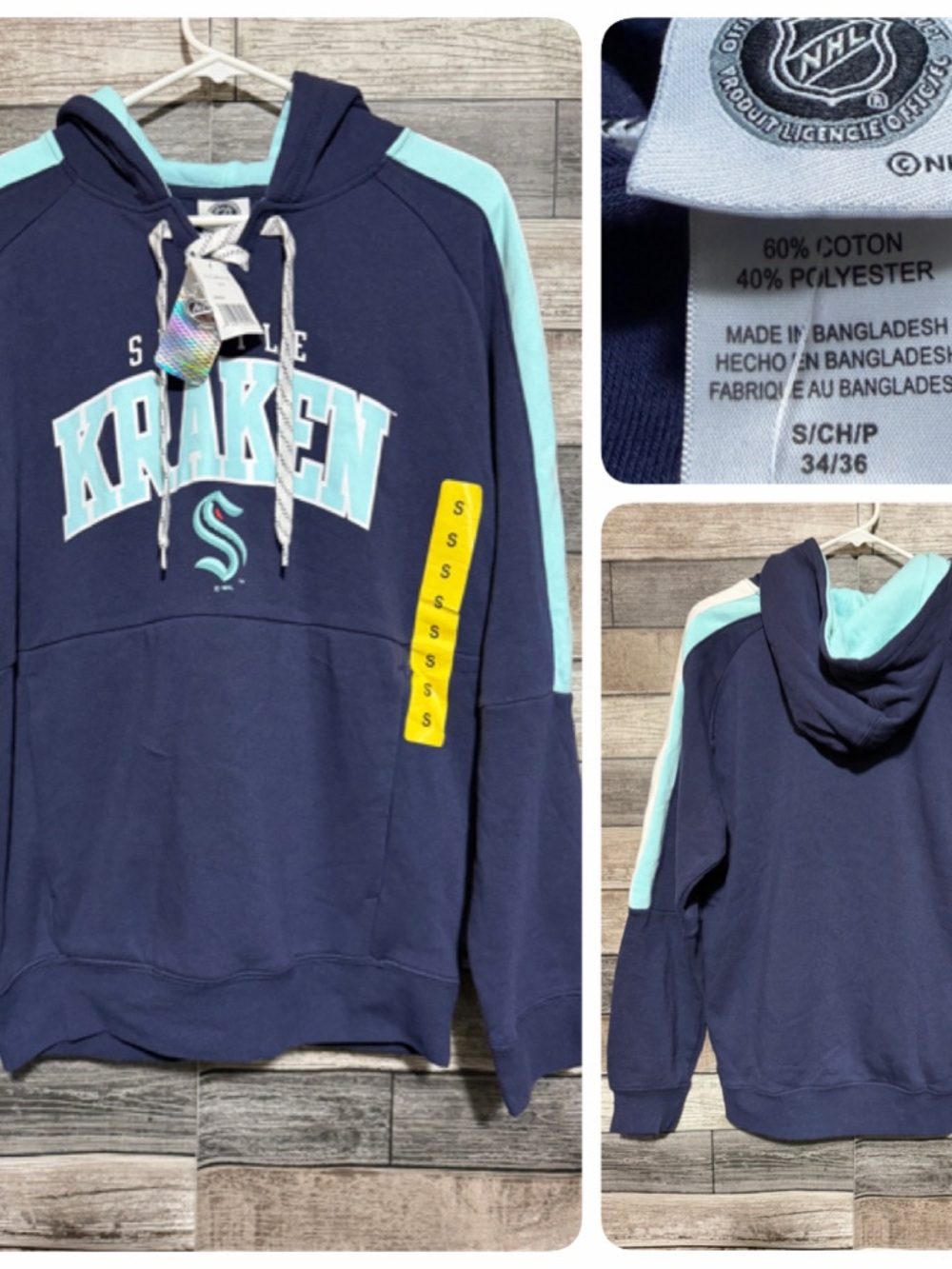 NHL Seattle Kraken Hoodie Size S Blue Pullover Fleece Lace Up (FLAW Read)